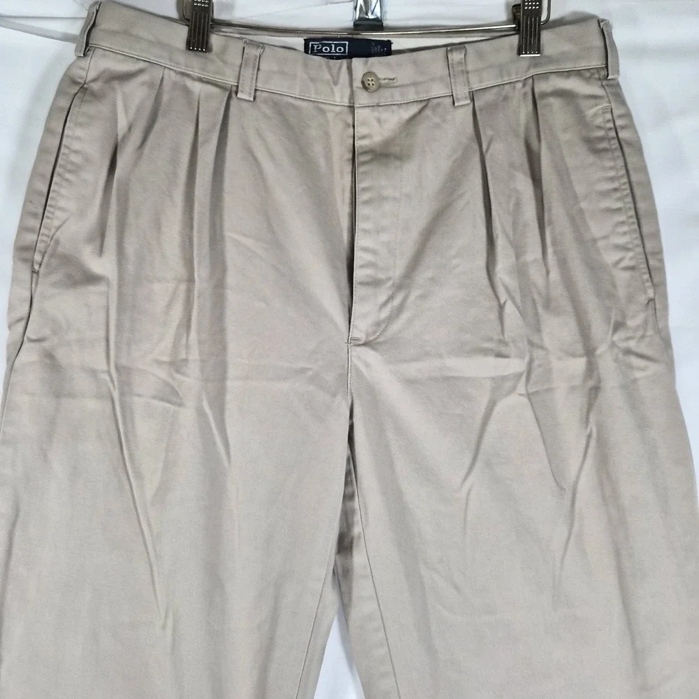 Vintage Polo Ralph Lauren Andrew Pant Khaki Pleated Chino Pants Mens 36x30